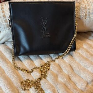YSL Beauté Black Crossbody Clutch w/unbranded Chain 3 Perfume Samples & Notebook